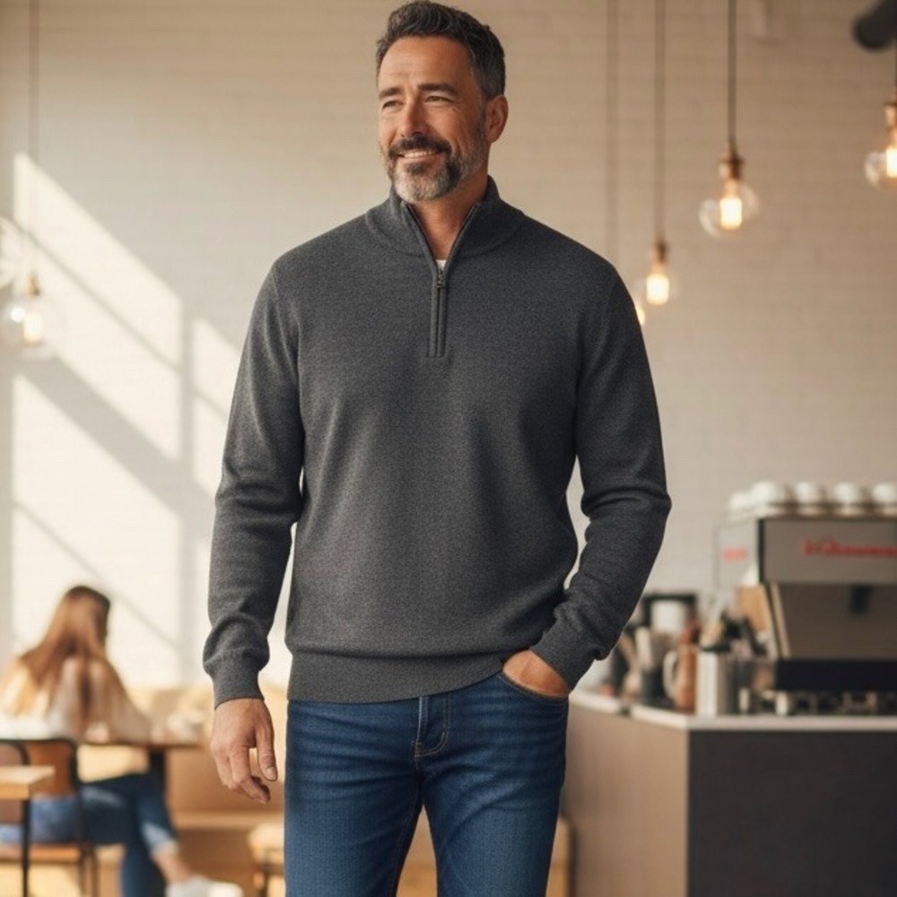 Banana Republic Men's Charcoal Gray 100% Merino Wool 1/4 Zip Sweater XL